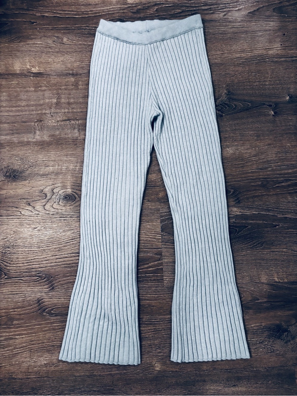 aerie Ribbed Flare Sweater Knit Pants in Light Blue Size Medium